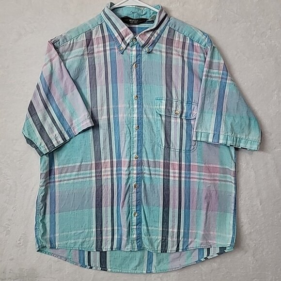 VTG WOOLRICH Mens Madras Plaid Short Sleeve Button Down Shirt Size XL Colorful - Picture 1 of 16